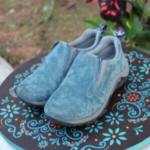 Merrell Kids Jungle Moc - Blue Suede Slip-On Shoes Big kid size 13